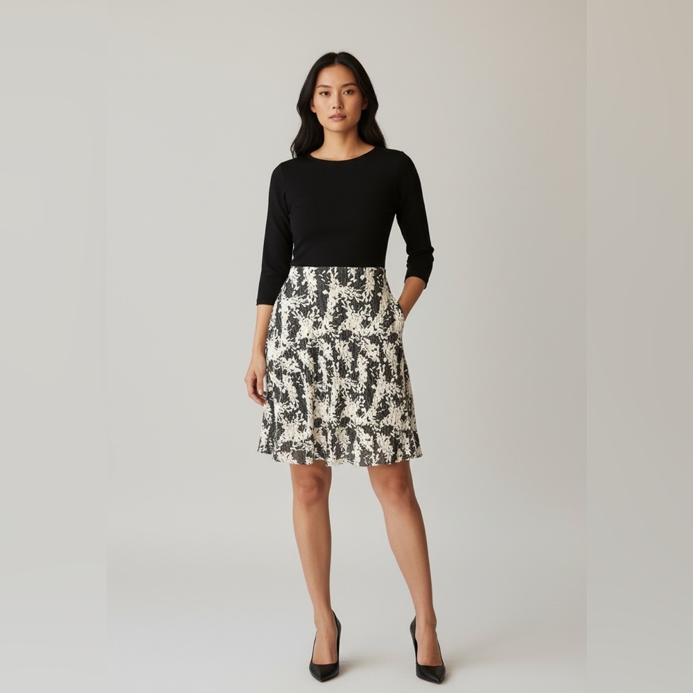 Gilli Black and White Tiered Bubble Midi Skirt – Women’s Flowy Layered Skirt